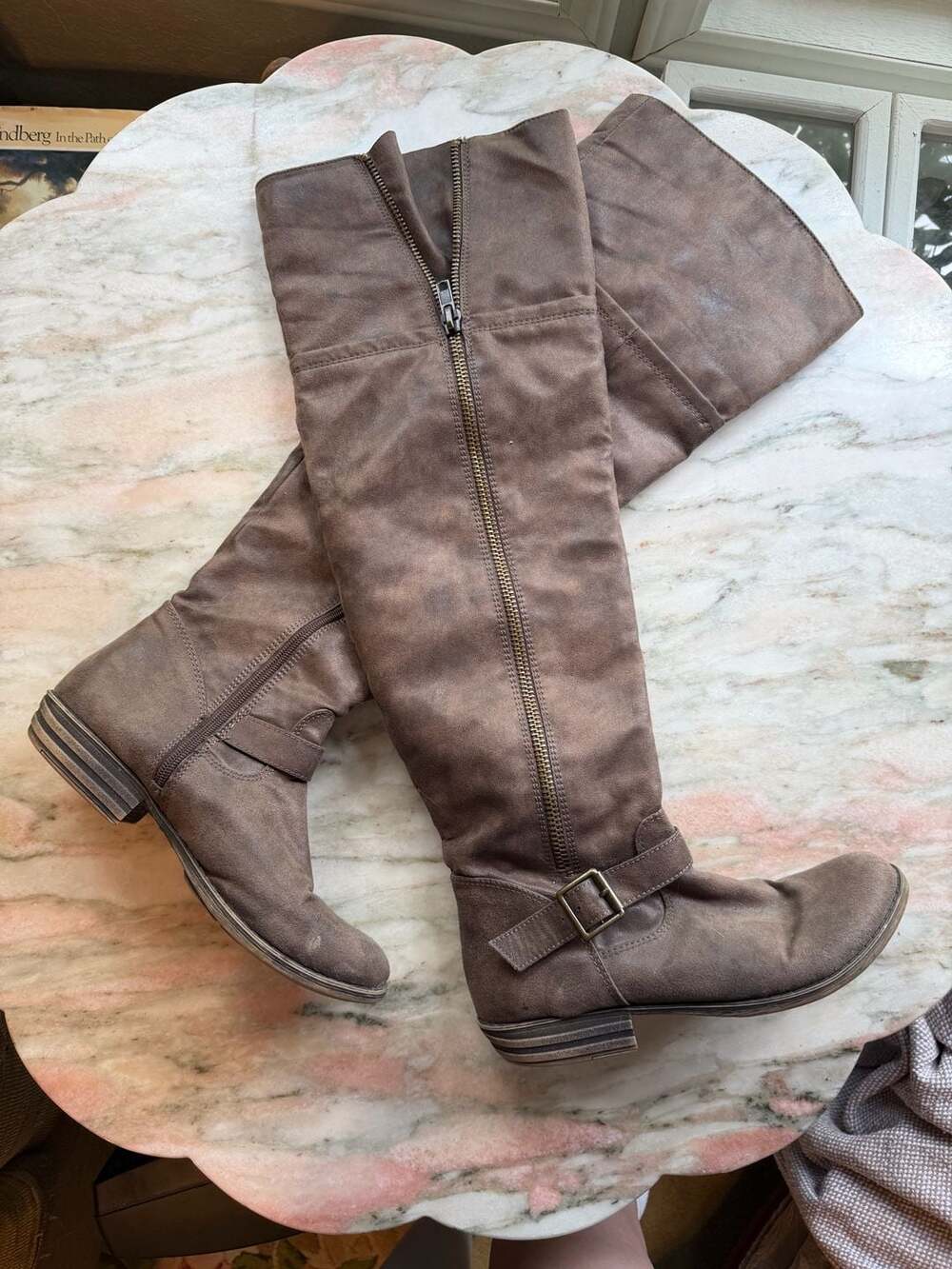 Unbranded Brown Faux Suede Over-the-Knee Boots
